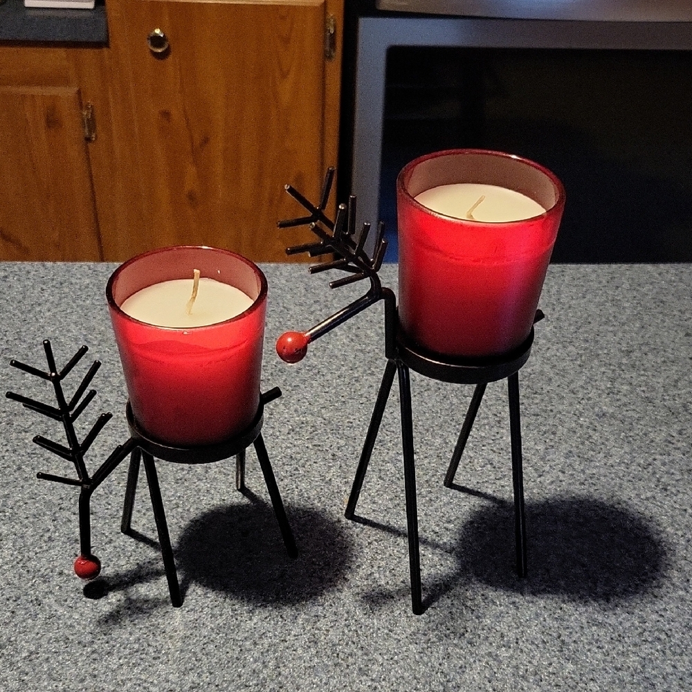 Red Reindeer Candle Holders